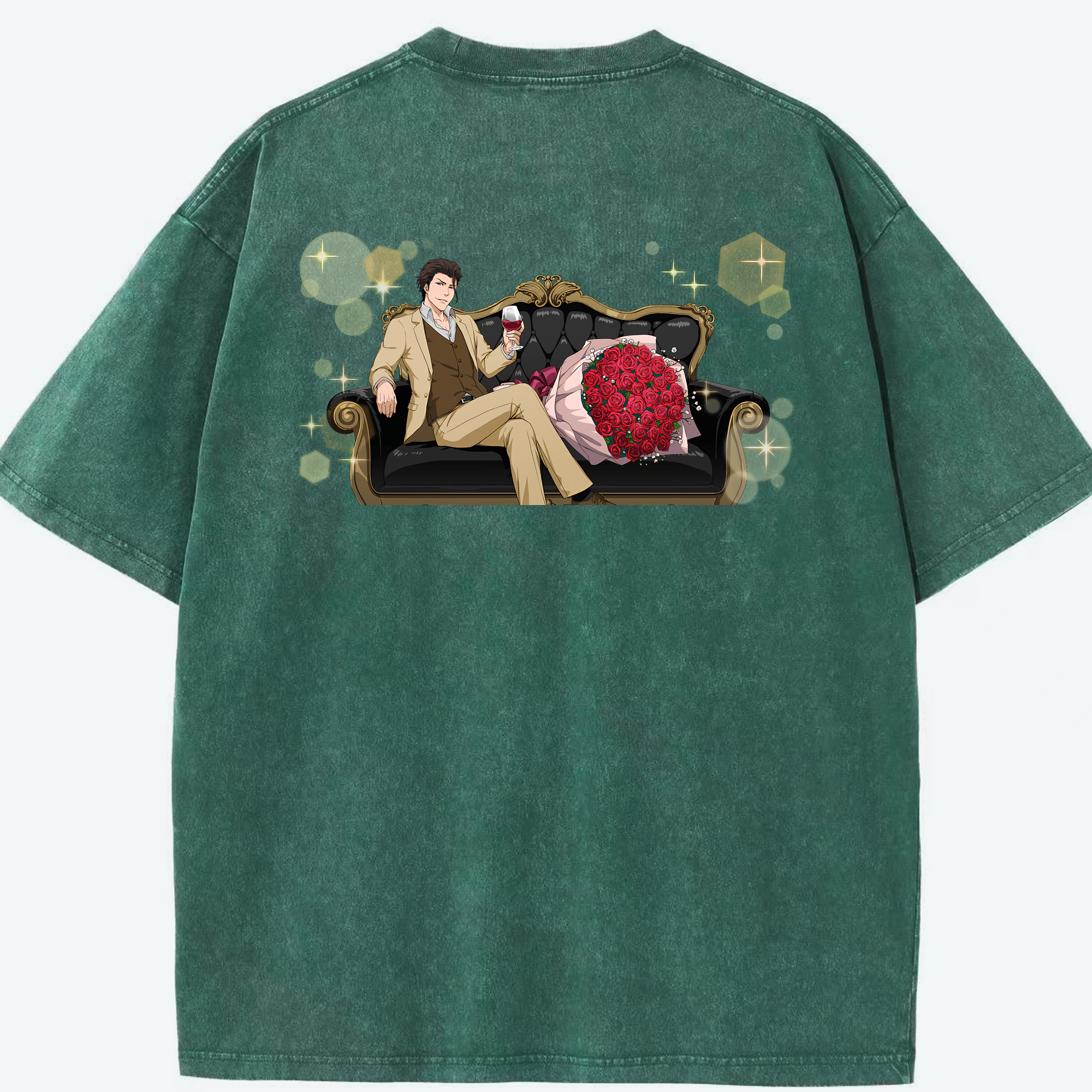 （画像用） ブリーチ 藍染 惣右介（あいぜん そうすけ） BLEACH Aizen Sousuke 綿100% ヴィンテージ風 半袖Tシャツ（背面プリント）